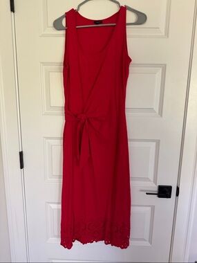 Talbots Sleeveless Red Tie-Waist side slit Midi Dress